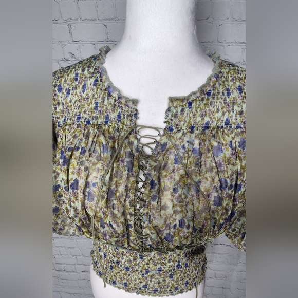 Free People Beatrice Floral-print Smocked Top In Mint Combo - Picture 3 of 8